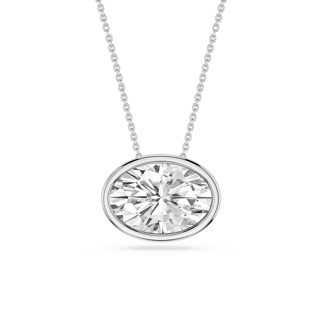 Oval LGD East West Solitaire Slide Pendant - 18 Inches