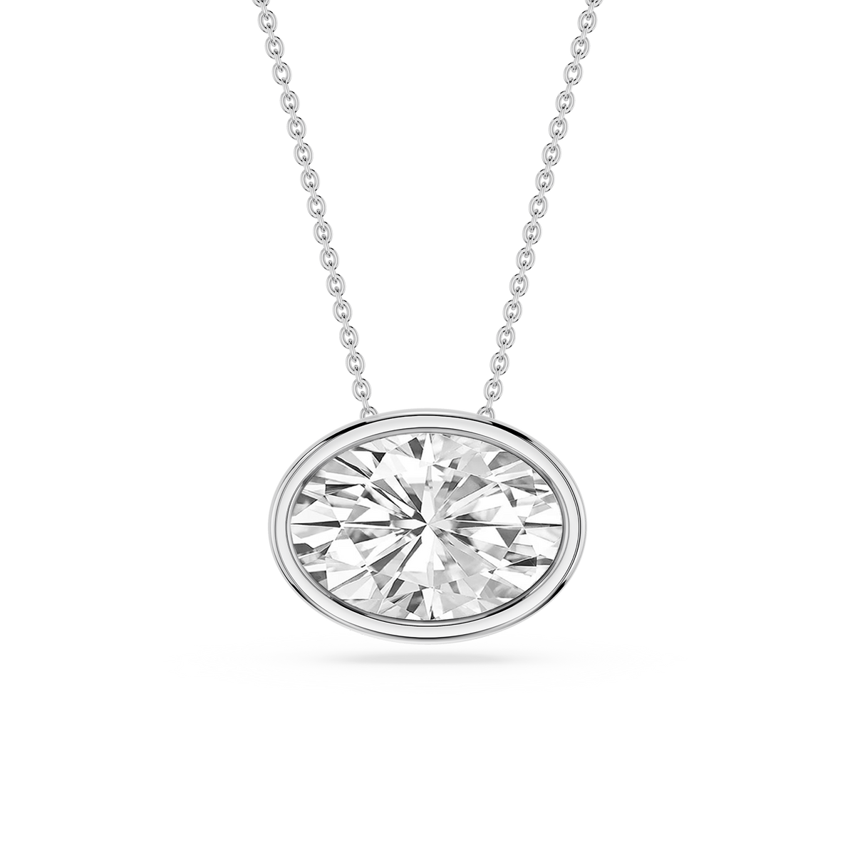 Oval LGD East West Solitaire Slide Pendant - 18 Inches
