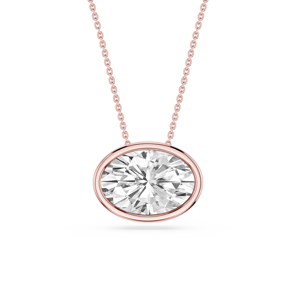 Oval LGD East West Solitaire Slide Pendant - 18 Inches