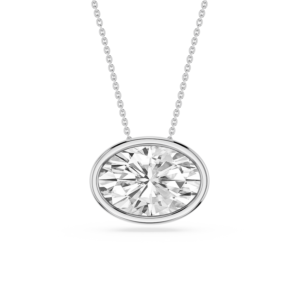 Oval LGD East West Solitaire Slide Pendant - 18 Inches