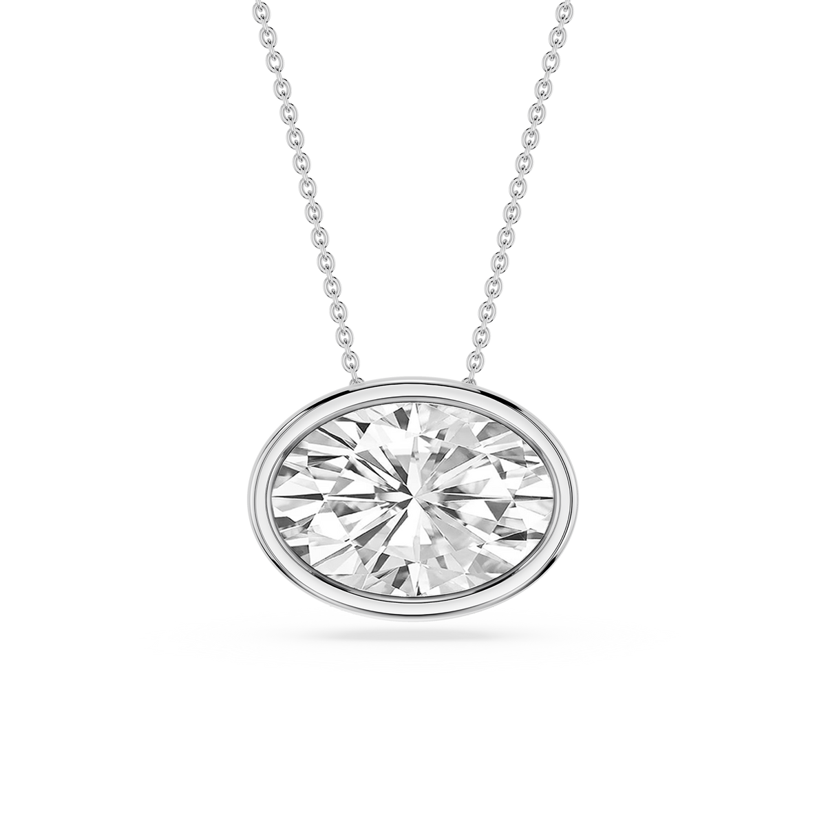 Oval LGD East West Solitaire Slide Pendant - 18 Inches