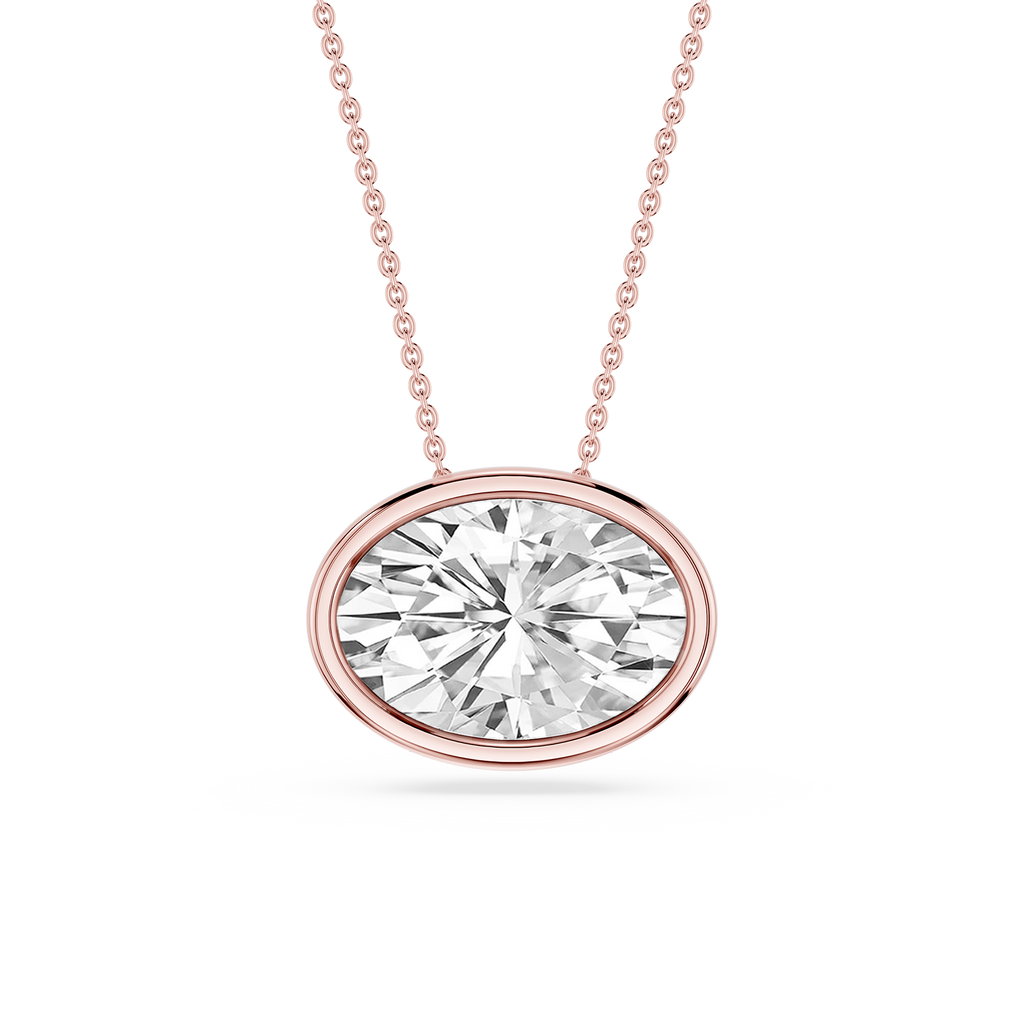 Oval LGD East West Solitaire Slide Pendant - 18 Inches