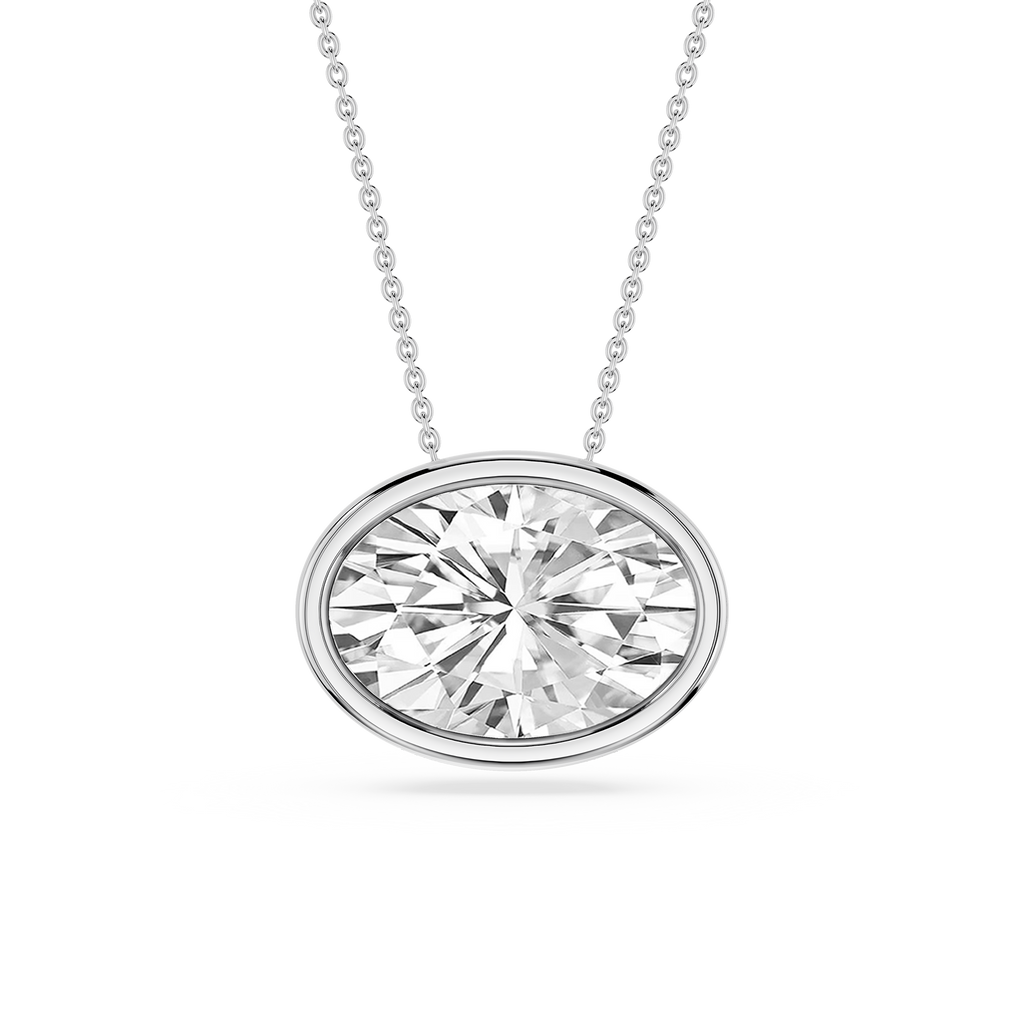 Oval LGD East West Solitaire Slide Pendant - 18 Inches