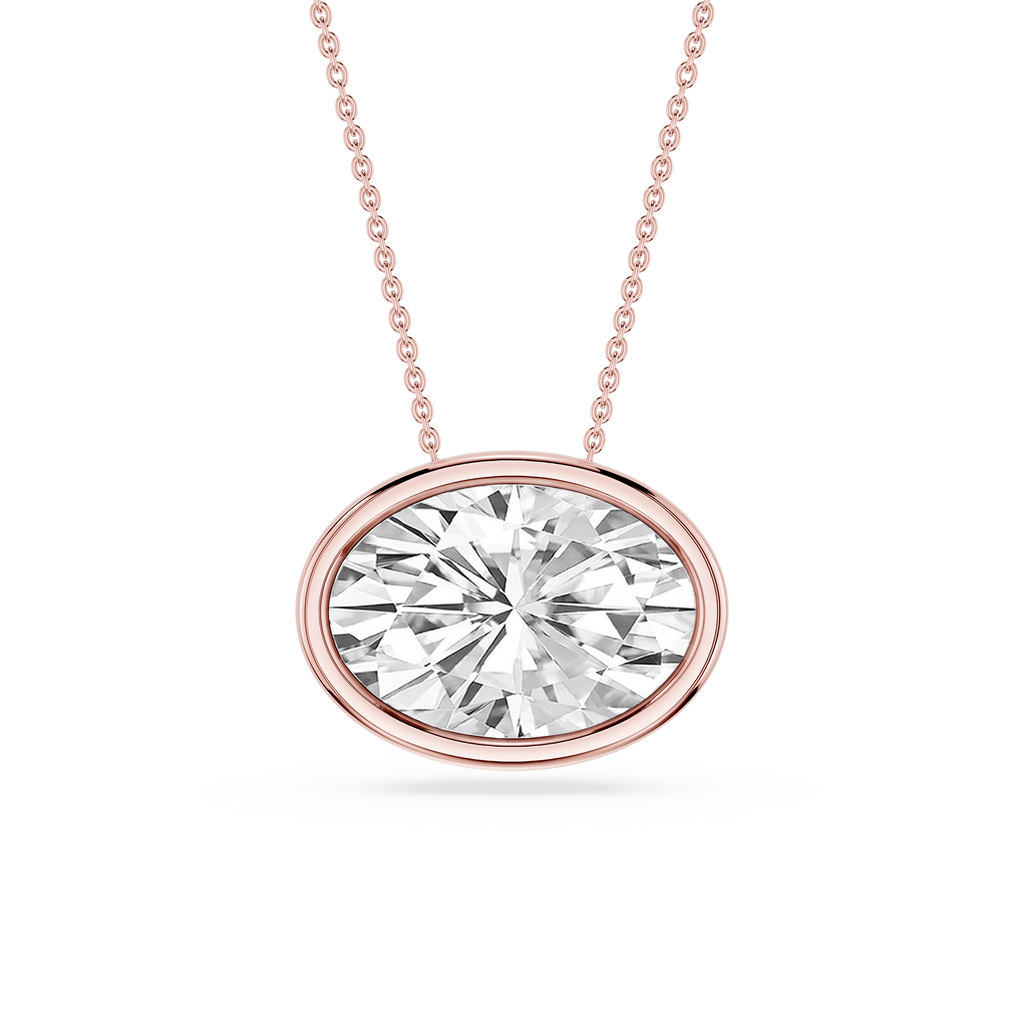 Oval LGD East West Solitaire Slide Pendant - 18 Inches