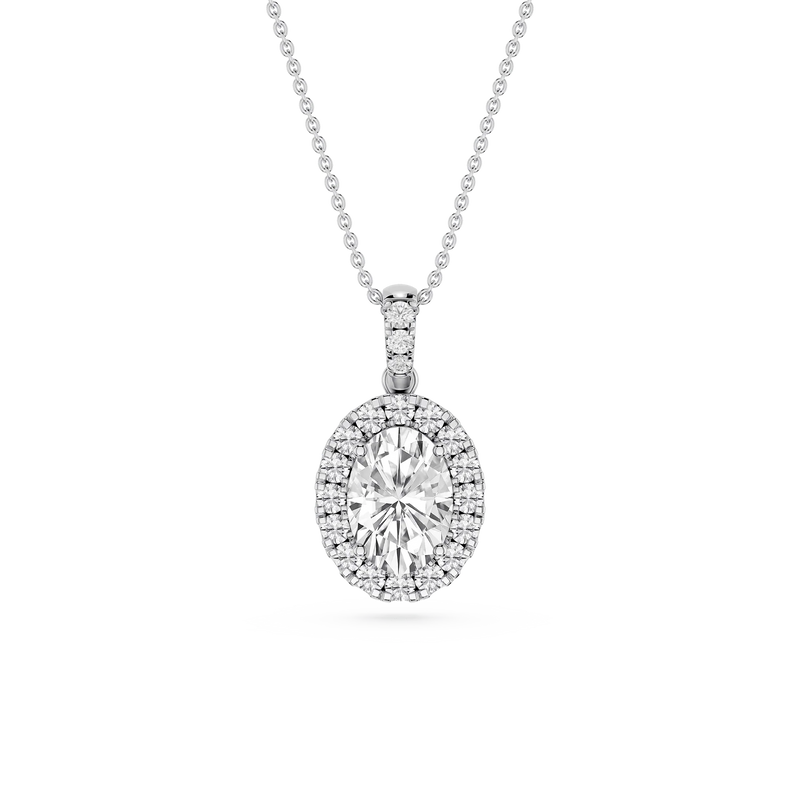 Oval LGD Halo Diamond Bail Solitaire Pendant - 16 to 18 Inches