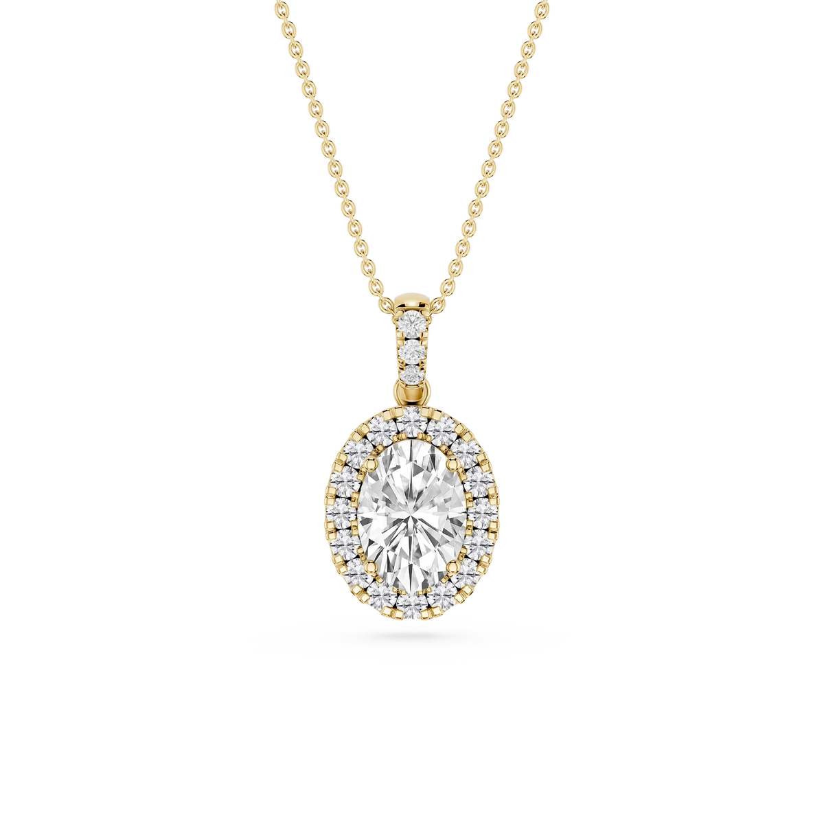 Oval LGD Halo Diamond Bail Solitaire Pendant - 16 to 18 Inches