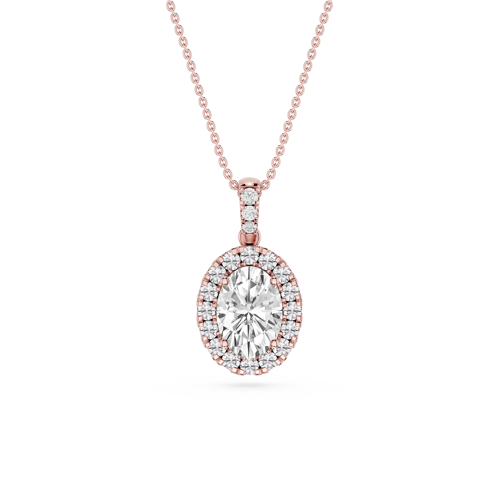 Oval LGD Halo Diamond Bail Solitaire Pendant - 16 to 18 Inches