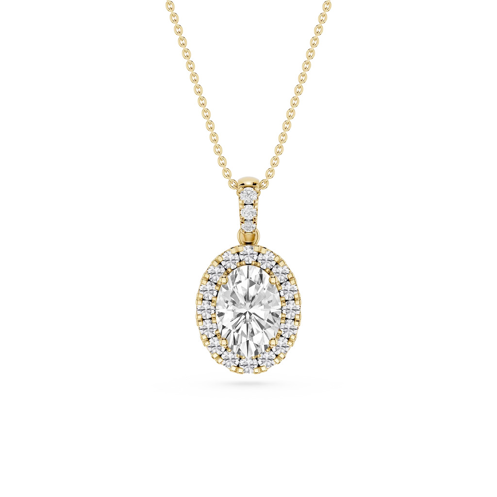 Oval LGD Halo Diamond Bail Solitaire Pendant - 16 to 18 Inches