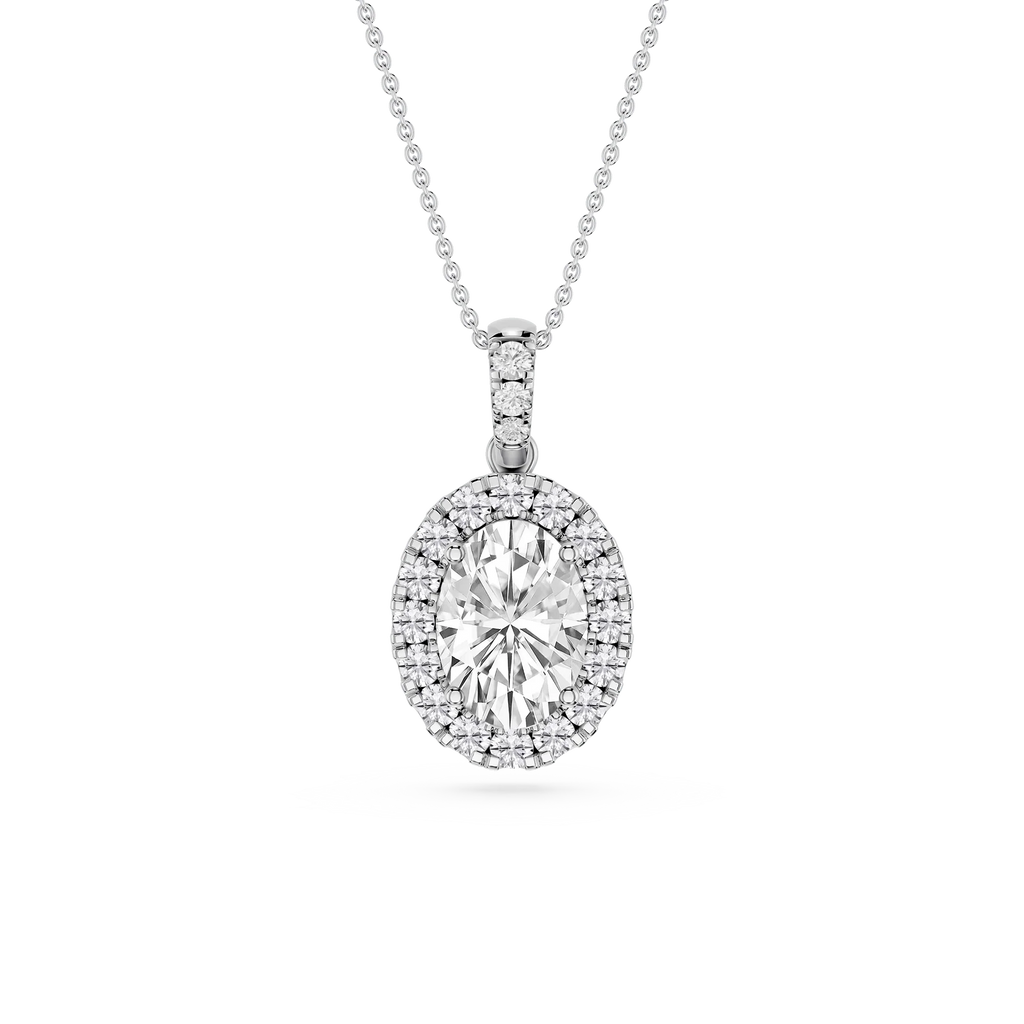 Oval LGD Halo Diamond Bail Solitaire Pendant - 16 to 18 Inches