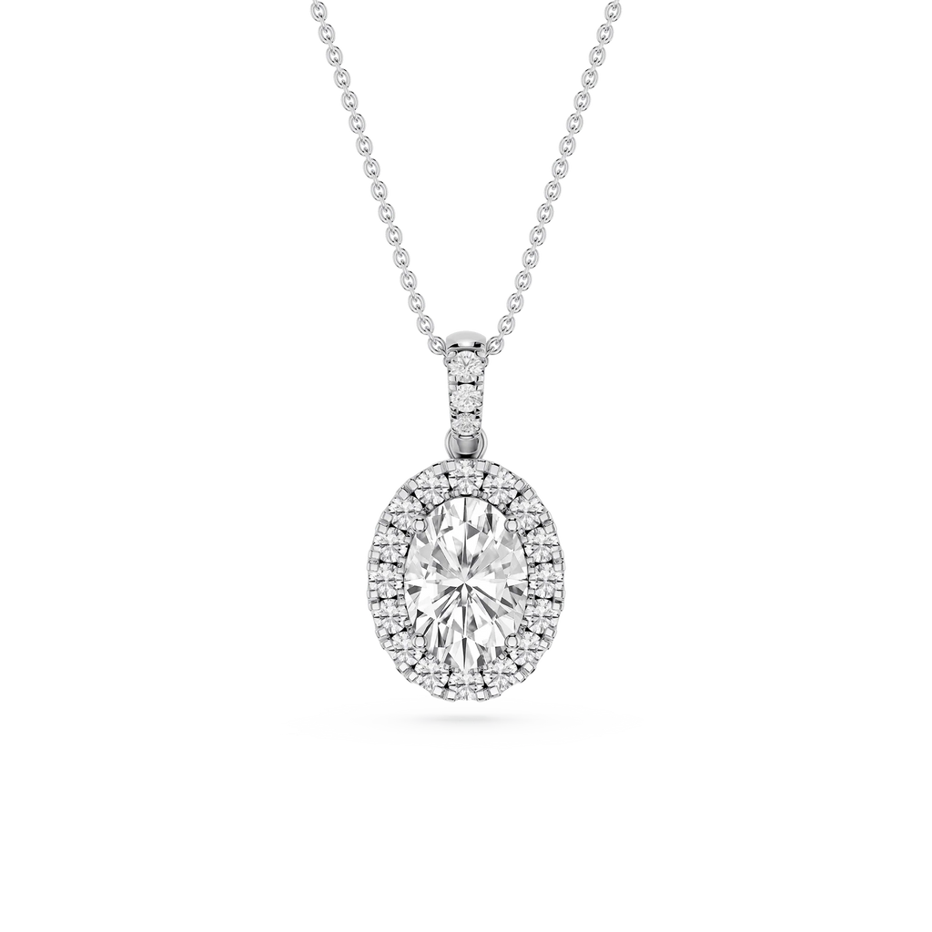 Oval LGD Halo Diamond Bail Solitaire Pendant - 16 to 18 Inches