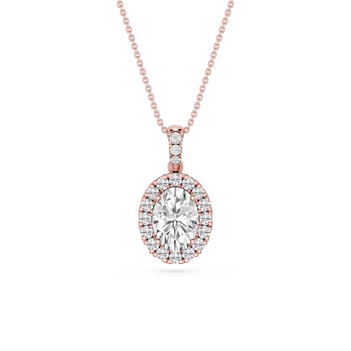 Oval LGD Halo Diamond Bail Solitaire Pendant - 16 to 18 Inches