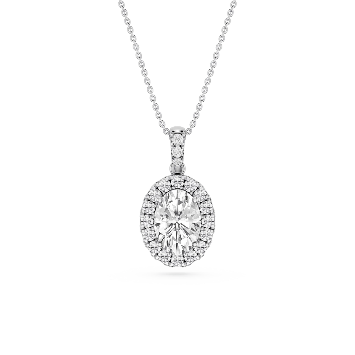 Oval LGD Halo Diamond Bail Solitaire Pendant - 16 to 18 Inches