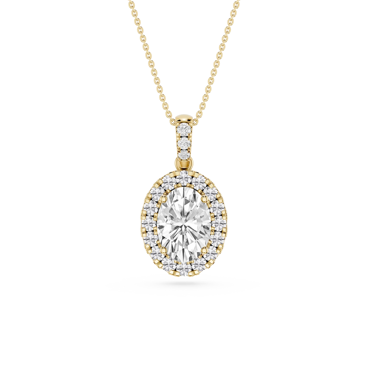 Oval LGD Halo Diamond Bail Solitaire Pendant - 16 to 18 Inches