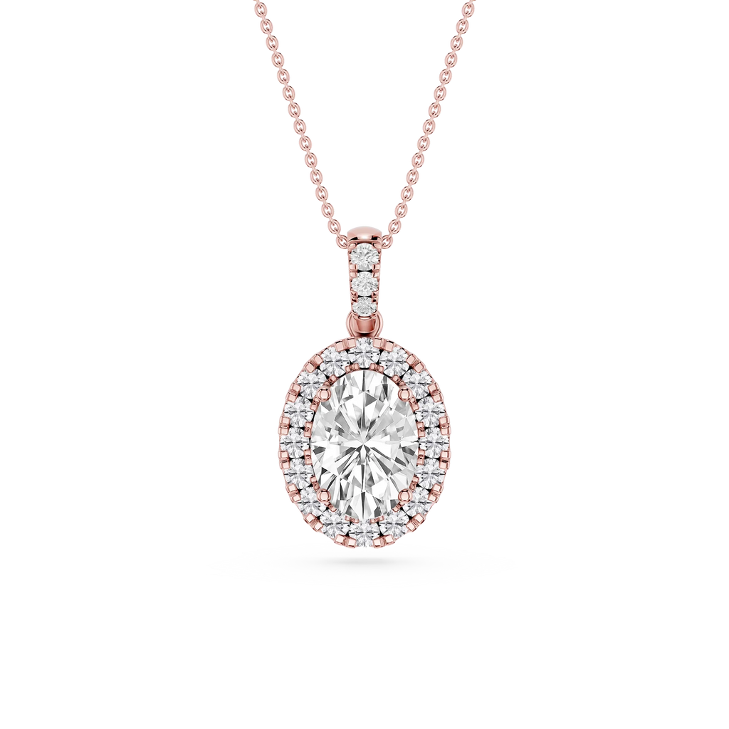 Oval LGD Halo Diamond Bail Solitaire Pendant - 16 to 18 Inches