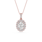Oval LGD Halo Diamond Bail Solitaire Pendant - 16 to 18 Inches