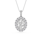 Oval LGD Halo Diamond Bail Solitaire Pendant - 16 to 18 Inches