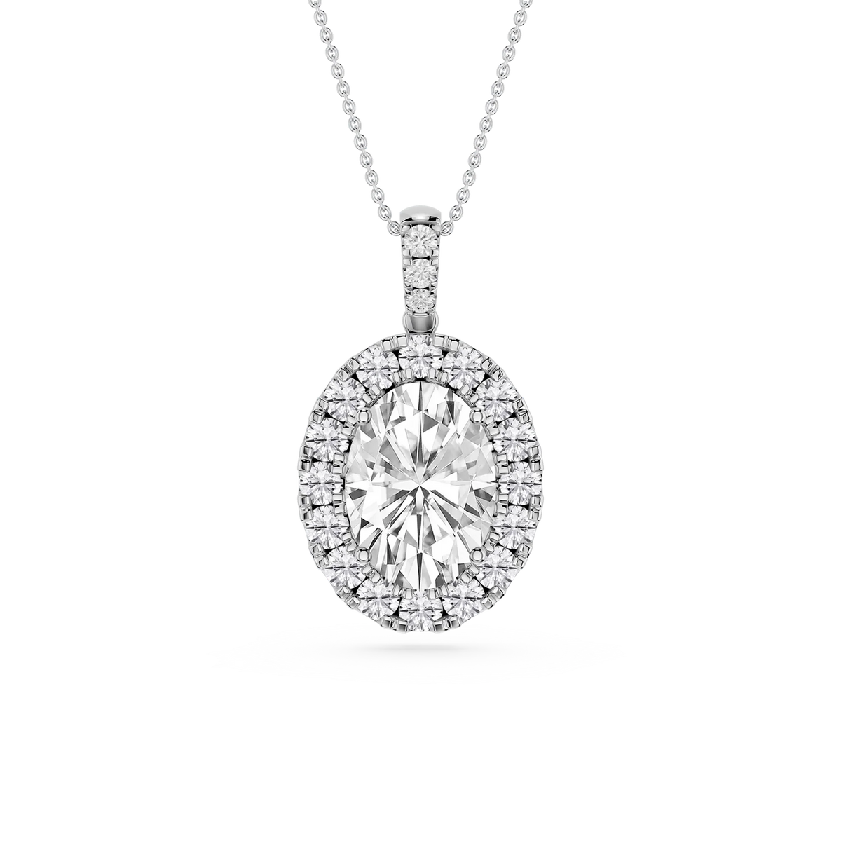 Oval LGD Halo Diamond Bail Solitaire Pendant - 16 to 18 Inches