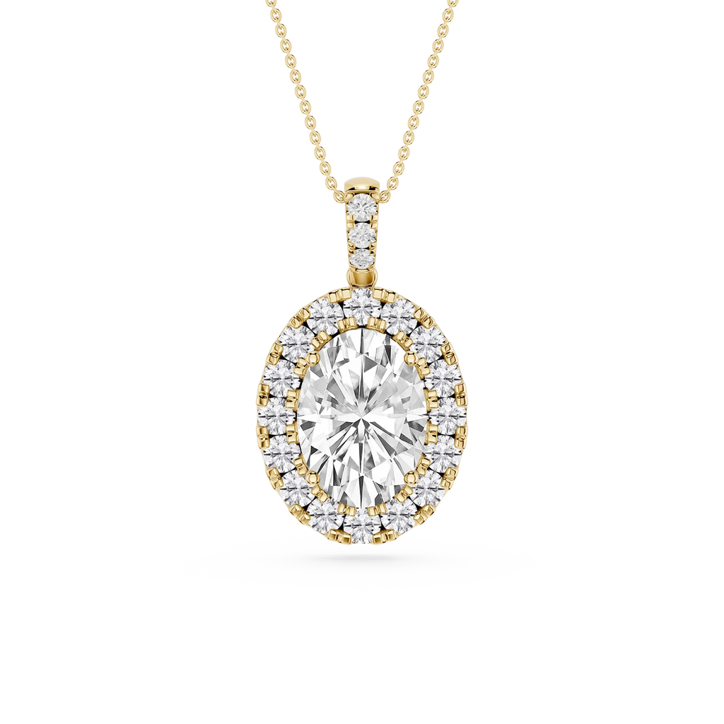 Oval LGD Halo Diamond Bail Solitaire Pendant - 16 to 18 Inches