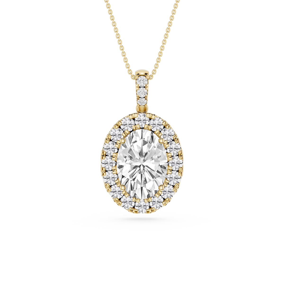 Oval LGD Halo Diamond Bail Solitaire Pendant - 16 to 18 Inches