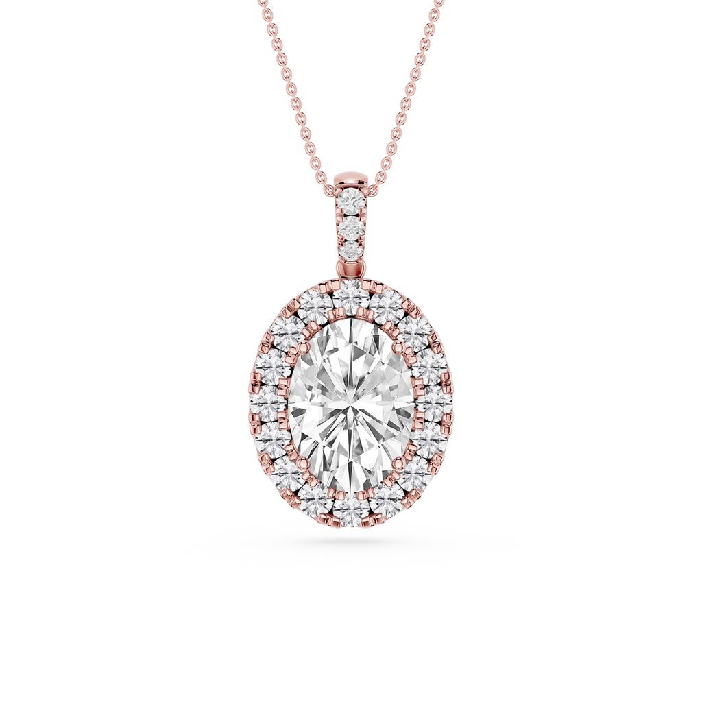 Oval LGD Halo Diamond Bail Solitaire Pendant - 16 to 18 Inches