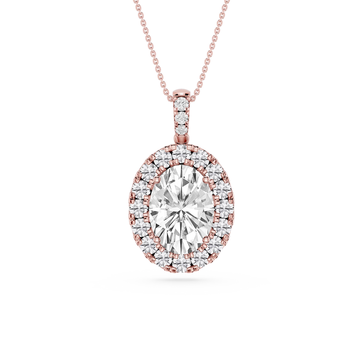 Oval LGD Halo Diamond Bail Solitaire Pendant - 16 to 18 Inches