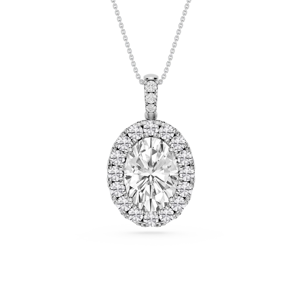 Oval LGD Halo Diamond Bail Solitaire Pendant - 16 to 18 Inches