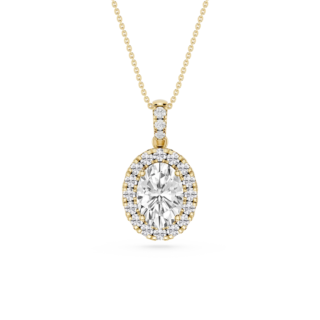 Oval LGD Halo Diamond Bail Solitaire Pendant - 16 to 18 Inches