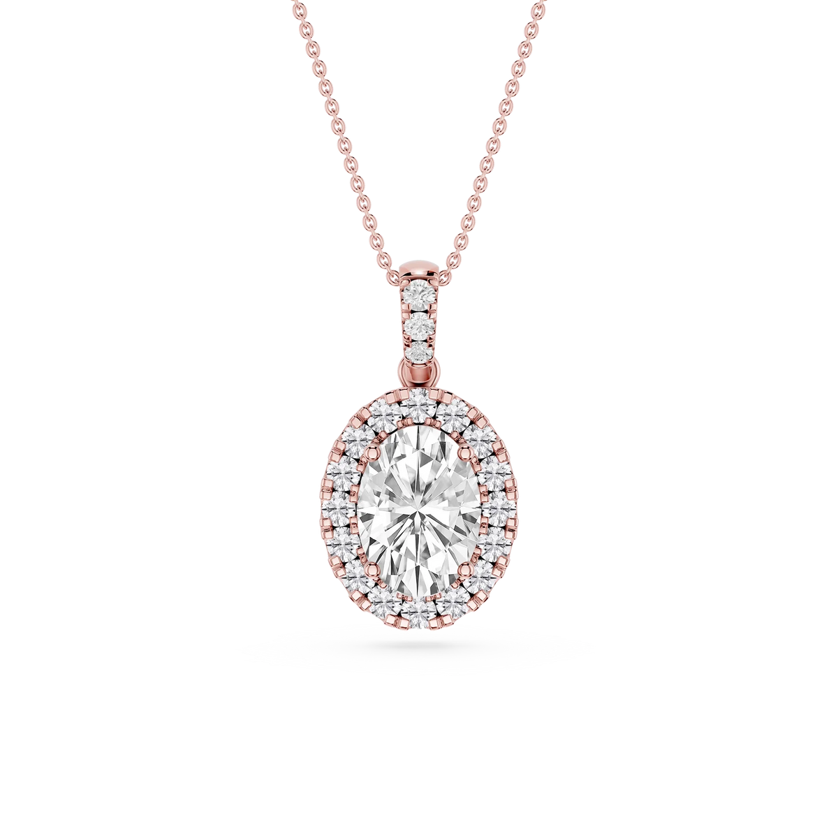 Oval LGD Halo Diamond Bail Solitaire Pendant - 16 to 18 Inches
