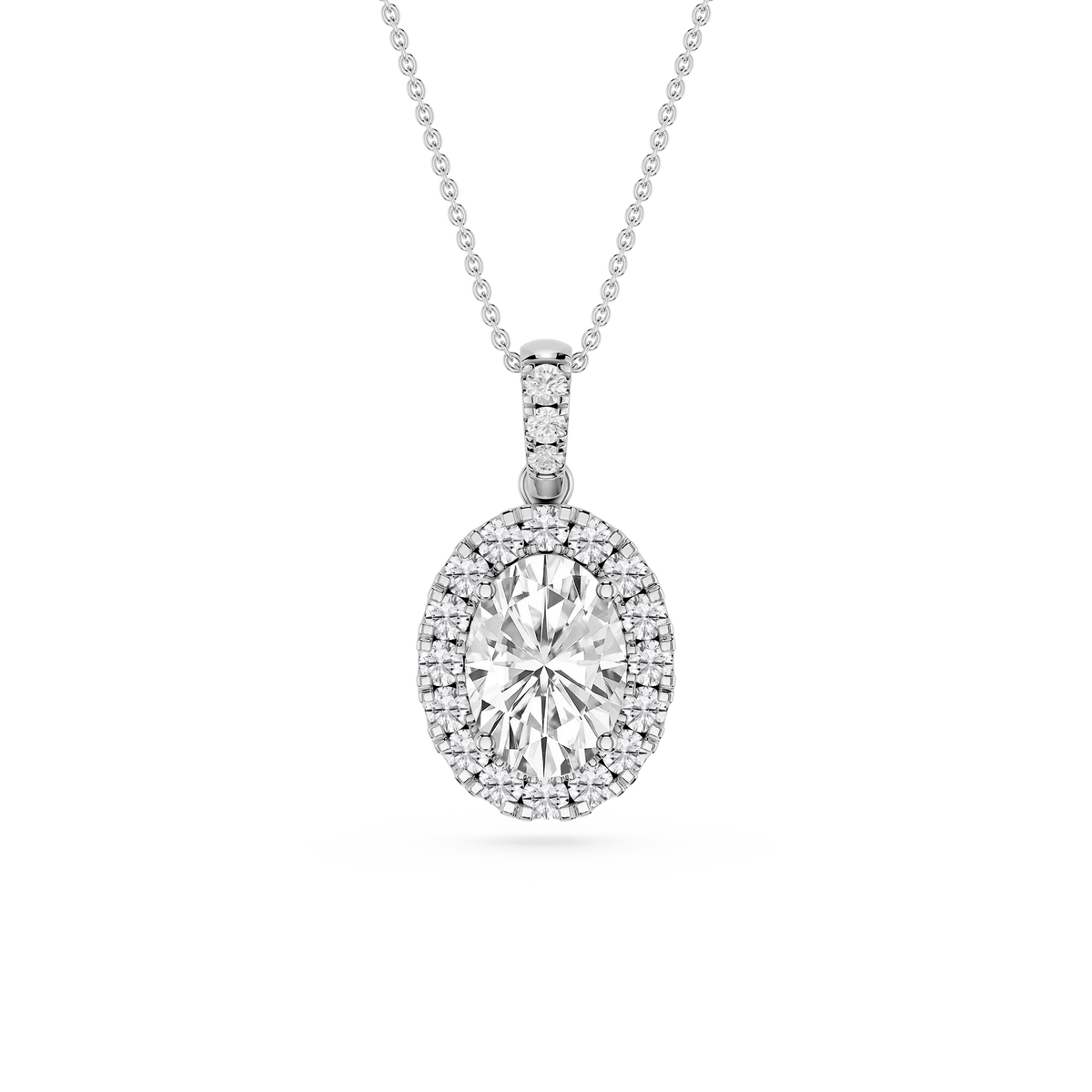 Oval LGD Halo Diamond Bail Solitaire Pendant - 16 to 18 Inches