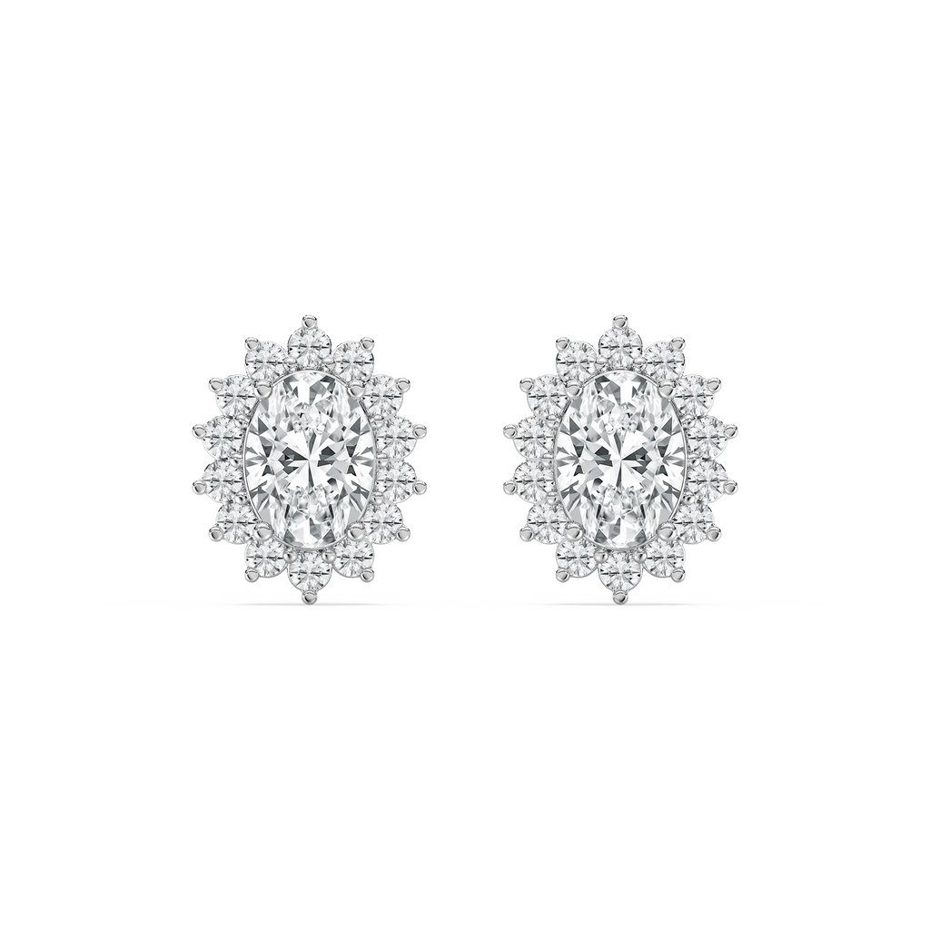 1 ⅓ ctw Oval and Round LGD Halo Stud Earrings - 14K White Gold