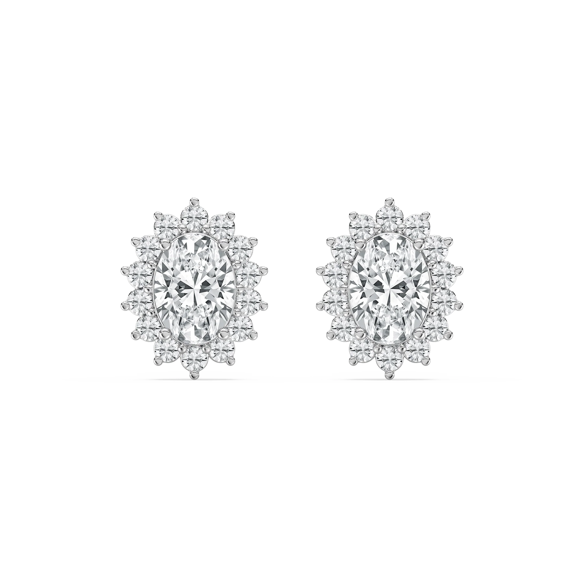 1 ⅓ ctw Oval and Round LGD Halo Stud Earrings - 14K White Gold