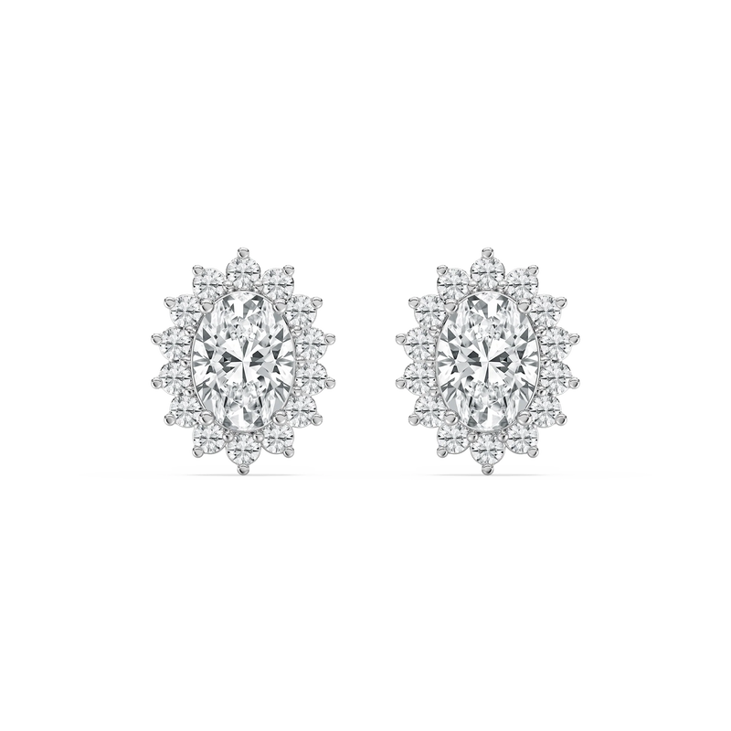 1 ⅓ ctw Oval and Round LGD Halo Stud Earrings - 14K White Gold
