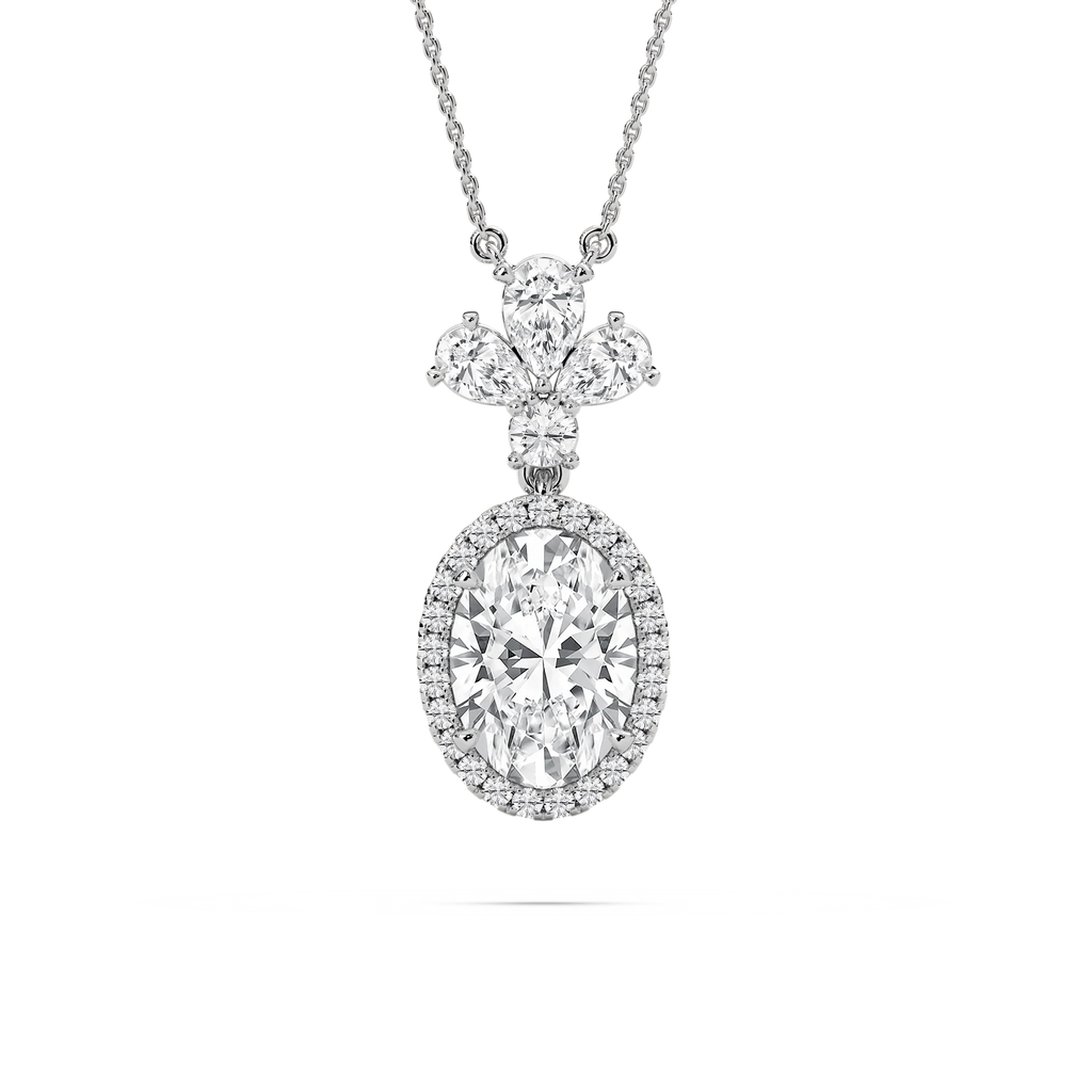 2 ½ ctw Oval, Pear, and Round LGD Crowned Halo Pendant - 18 Inches