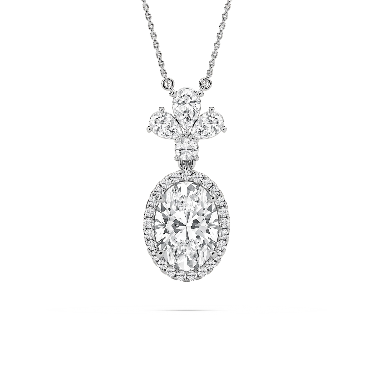 2 ½ ctw Oval, Pear, and Round LGD Crowned Halo Pendant - 18 Inches