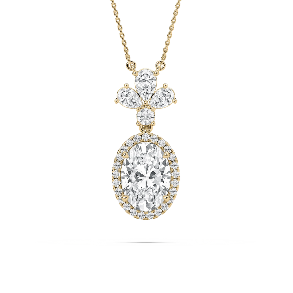 2 ½ ctw Oval, Pear, and Round LGD Crowned Halo Pendant - 18 Inches