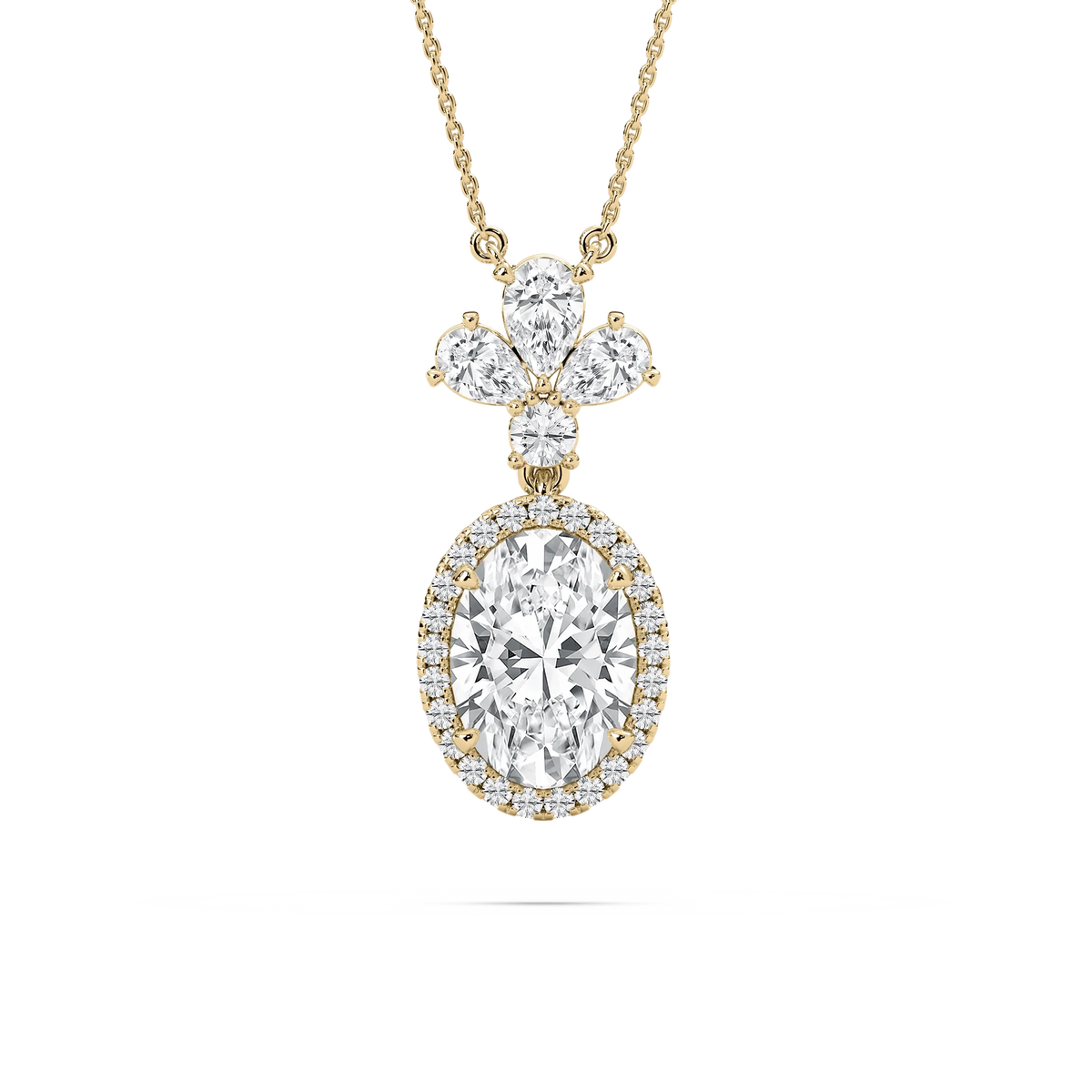 2 ½ ctw Oval, Pear, and Round LGD Crowned Halo Pendant - 18 Inches