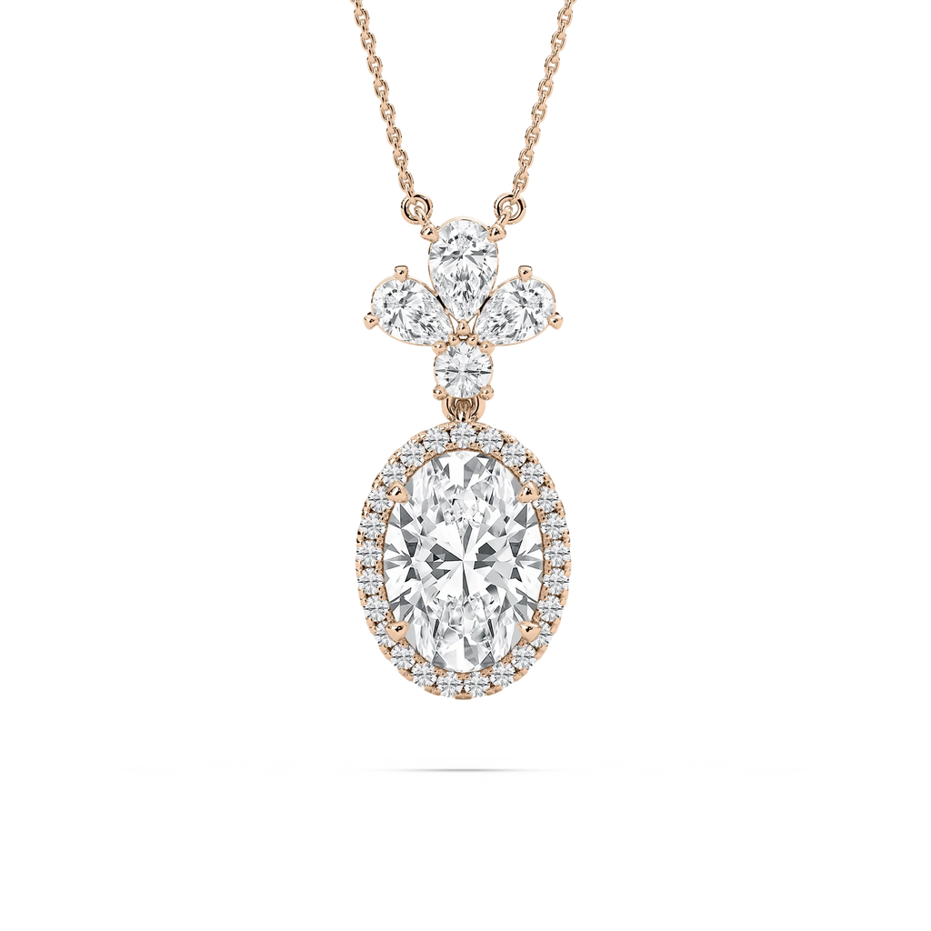 2 ½ ctw Oval, Pear, and Round LGD Crowned Halo Pendant - 18 Inches