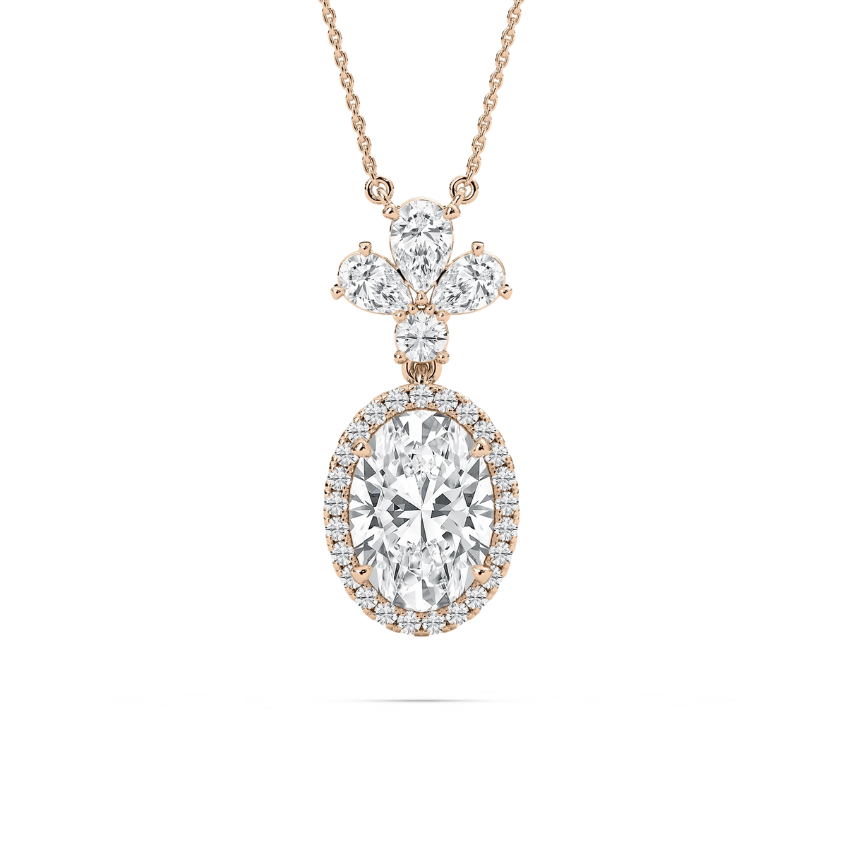 2 ½ ctw Oval, Pear, and Round LGD Crowned Halo Pendant - 18 Inches