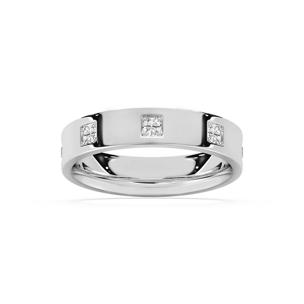 Owen 3/4 ctw Round LGD Station Flat Wedding Band - 14K White Gold