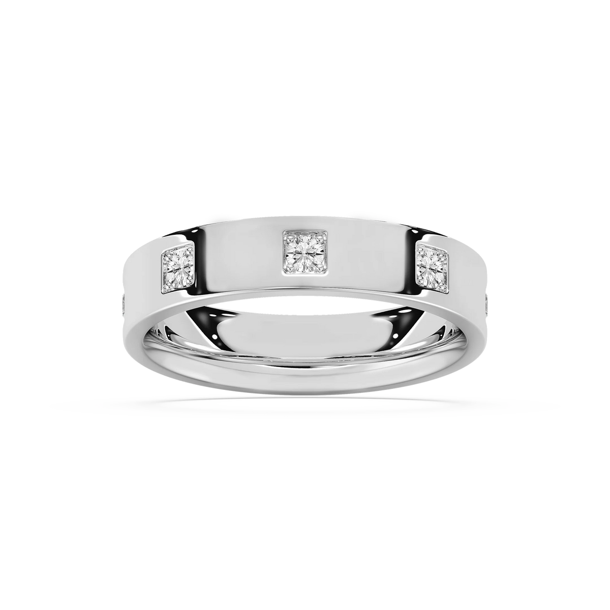 Owen 3/4 ctw Round LGD Station Flat Wedding Band - 14K White Gold