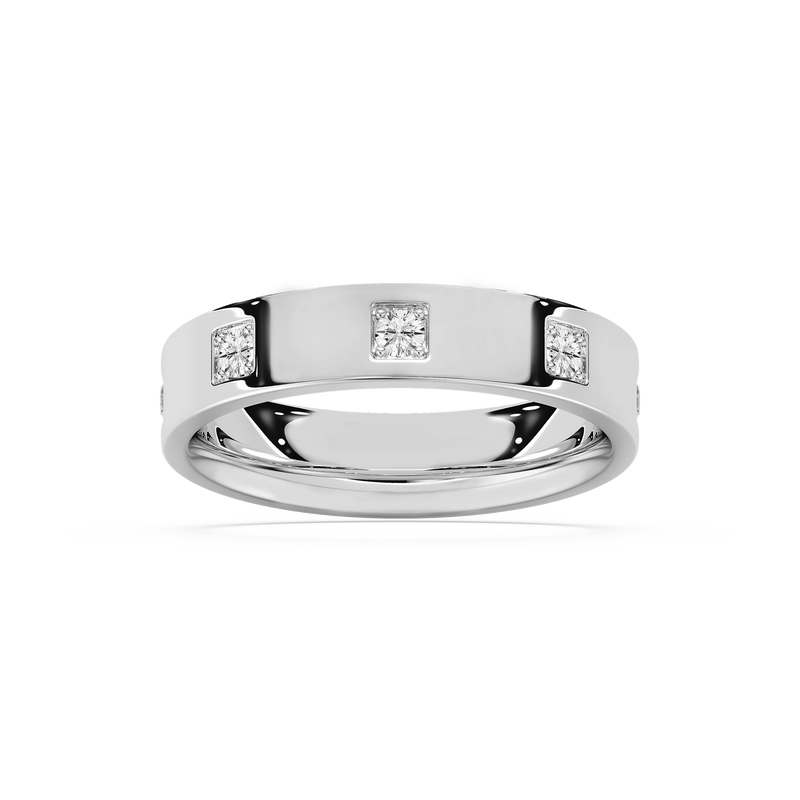 Owen 3/4 ctw Round LGD Station Flat Wedding Band - 14K White Gold