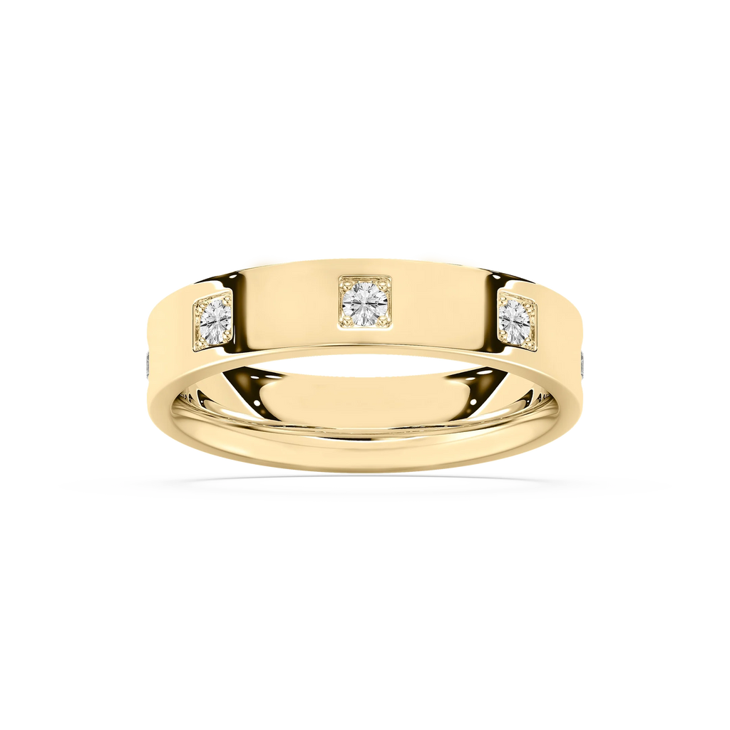 Owen 3/4 ctw Round LGD Station Flat Wedding Band - 14K Yellow Gold