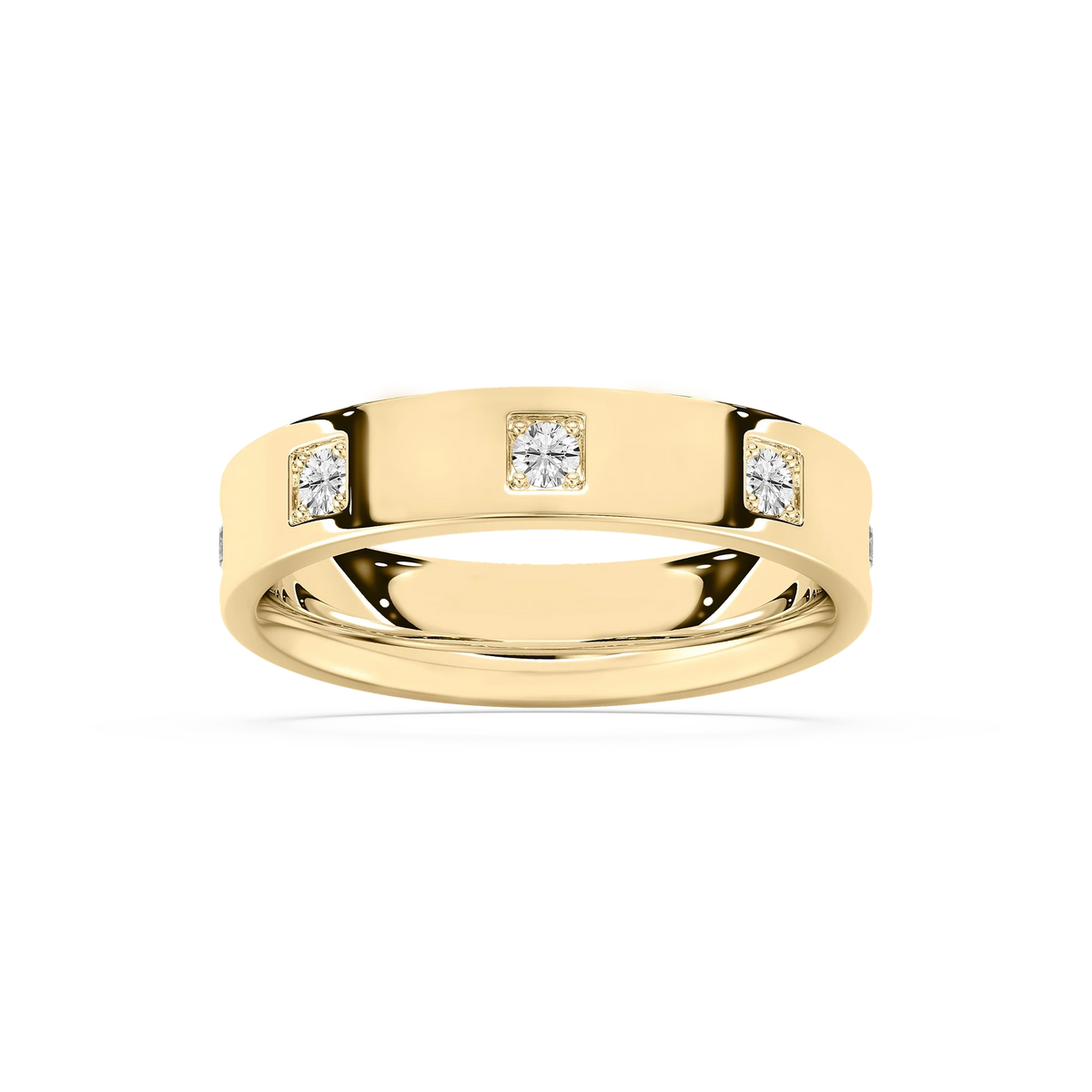Owen 3/4 ctw Round LGD Station Flat Wedding Band - 14K Yellow Gold