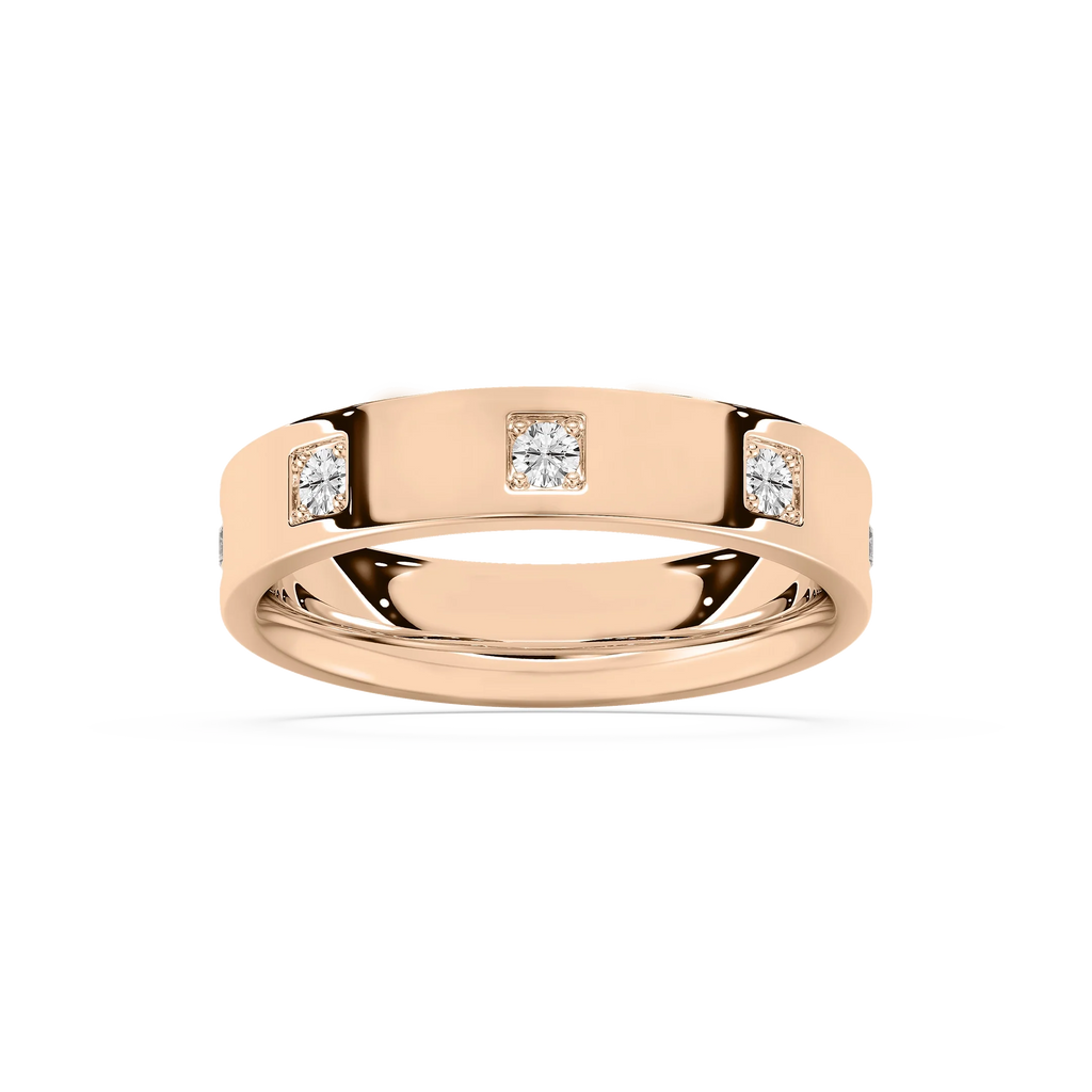 Owen 3/4 ctw Round LGD Station Flat Wedding Band - 14K Rose Gold