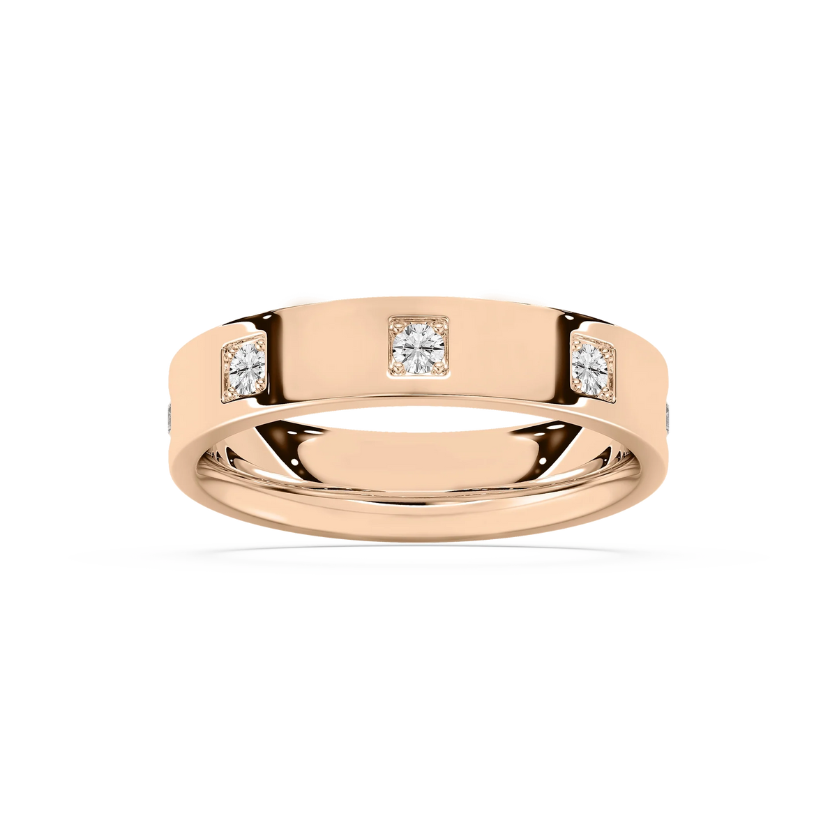 Owen 3/4 ctw Round LGD Station Flat Wedding Band - 14K Rose Gold
