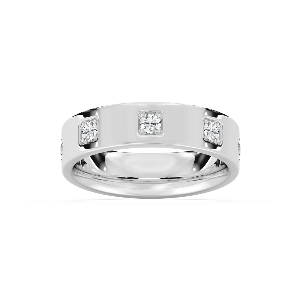 Owen 2/5 ctw Round LGD 6.25mm Station Mens Wedding Band - 14K White Gold