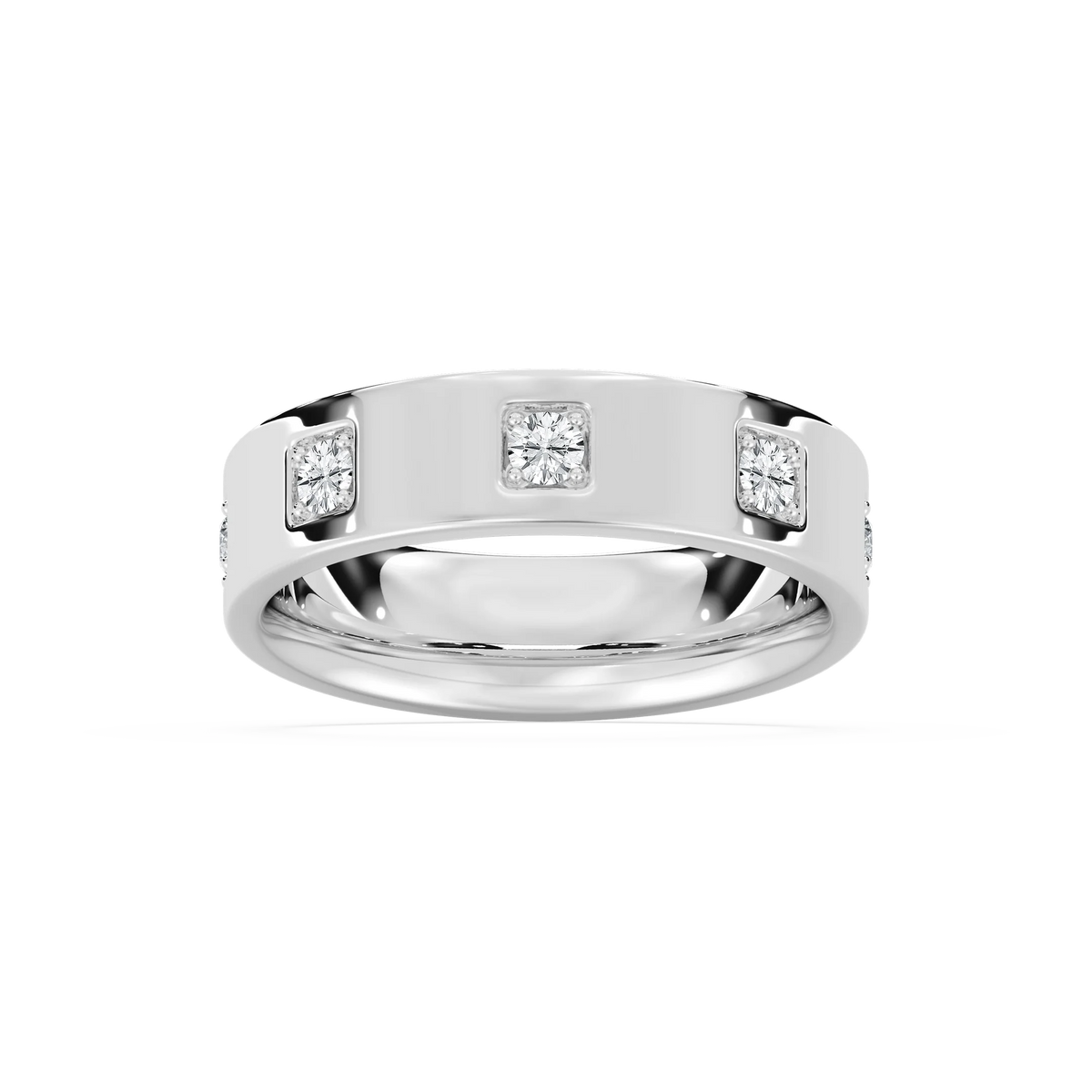 Owen 2/5 ctw Round LGD 6.25mm Station Mens Wedding Band - 14K White Gold