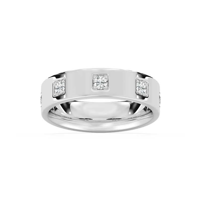 Owen 2/5 ctw Round LGD 6.25mm Station Mens Wedding Band - 14K White Gold
