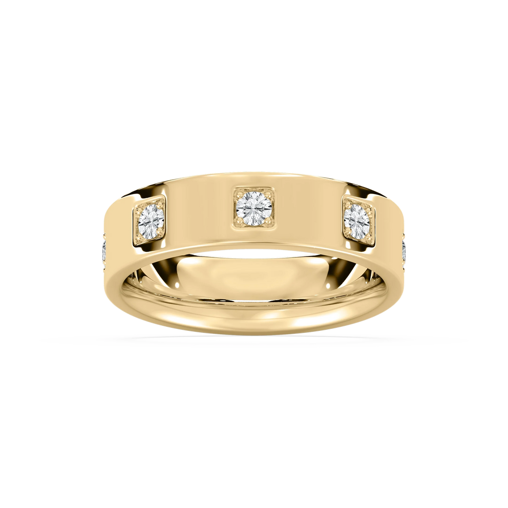 Owen 2/5 ctw Round LGD 6.25mm Station Mens Wedding Band - 14K Yellow Gold