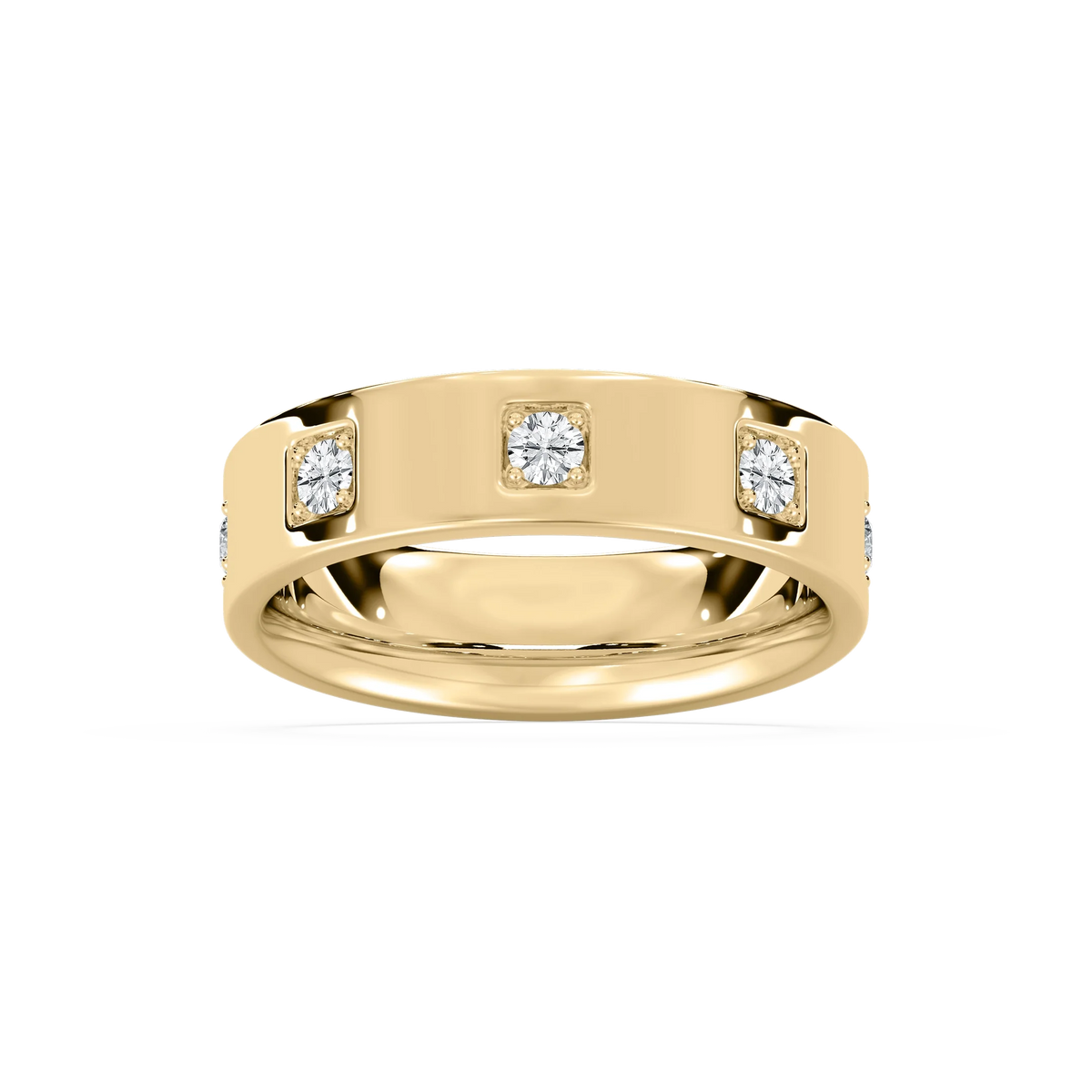 Owen 2/5 ctw Round LGD 6.25mm Station Mens Wedding Band - 14K Yellow Gold